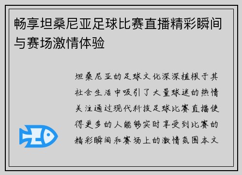 畅享坦桑尼亚足球比赛直播精彩瞬间与赛场激情体验